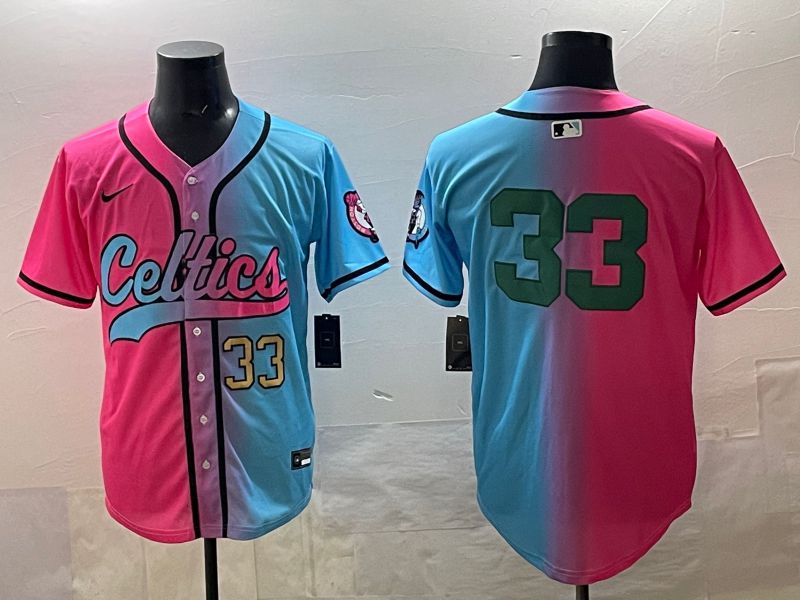 Men 2025 Boston Celtics 33 No Name Blue pink Nike NBA Jersey style 04